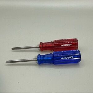 2 Husky Mini Screwdrivers 3.5” Clear One Blue and 1 Red 636-080 & 687-912 T HD